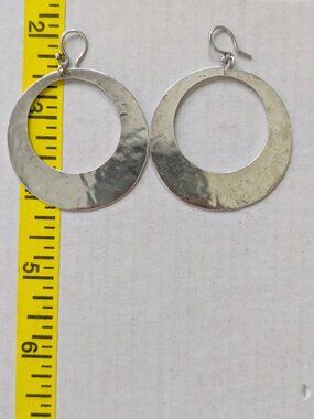 Heavy Silver Tested Signed C.L. Hammered Dangle Hoop Pierced Earrings